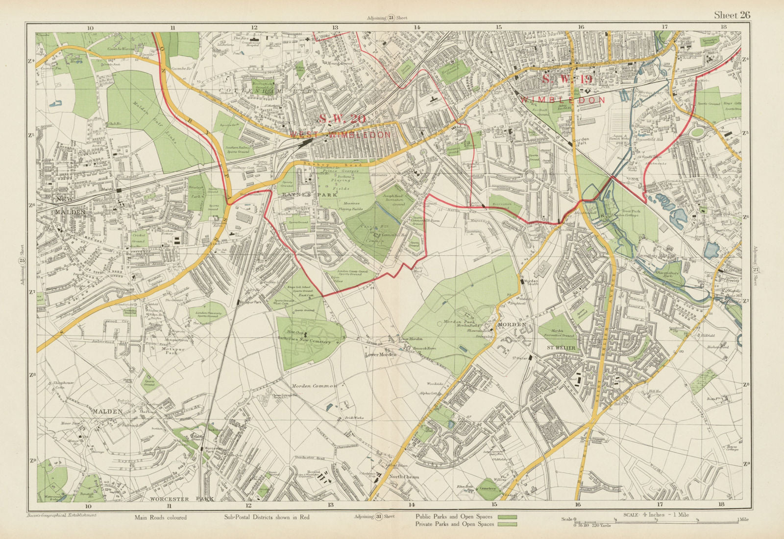 MERTON MORDEN NEW MALDEN Raynes/Worcester/Cottenham/Motspur Park. BACON 1934 map